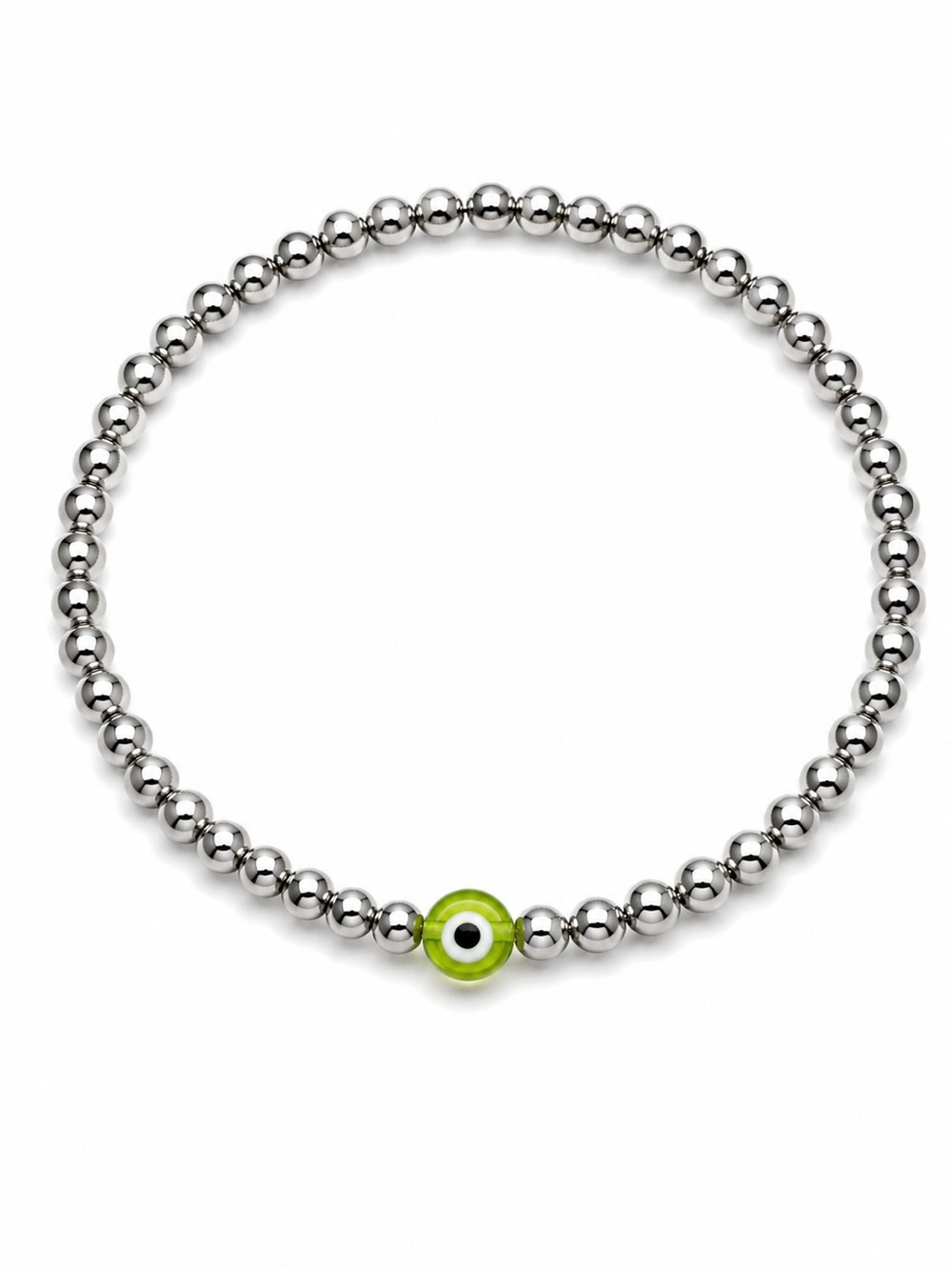 ⚪️🧿Silver eBeaded Bracelet with Green Evil Eye Accent🧿⚪️ #21